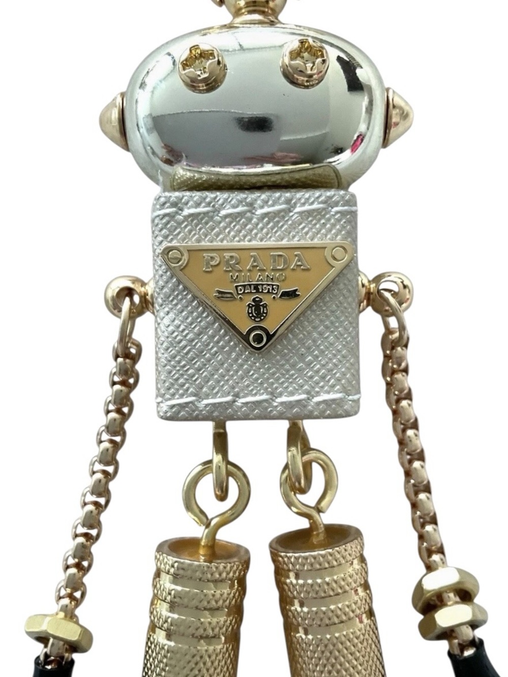Prada Robot Keychain Charm Saffiano Leather Gold Black Bag Charm NEW - Picture 9 of 9